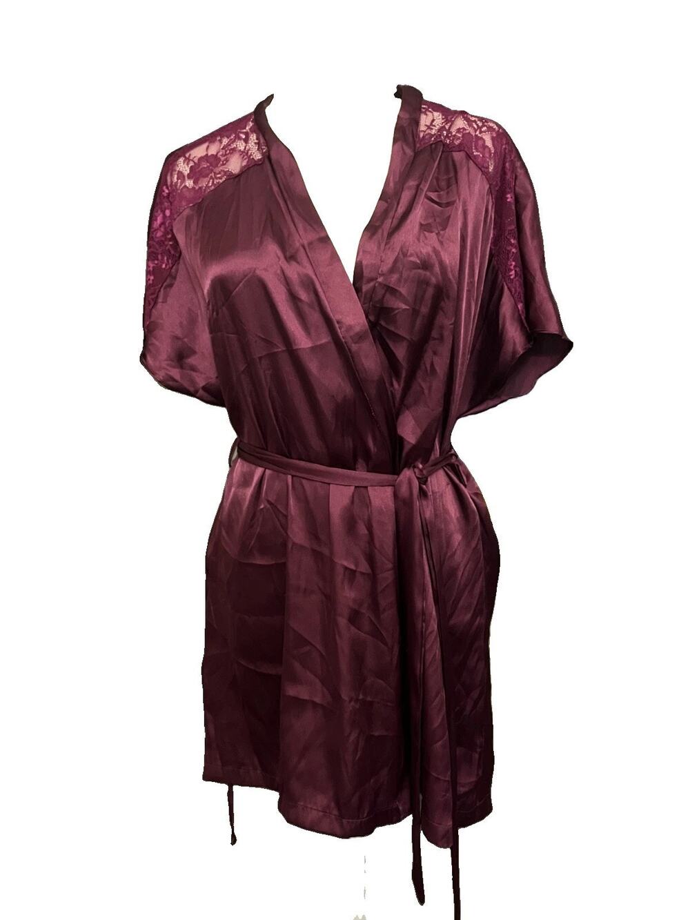 Womens Linea Donatella Best Fit M (See Measurements) Purple Satin Lace Robe Chic